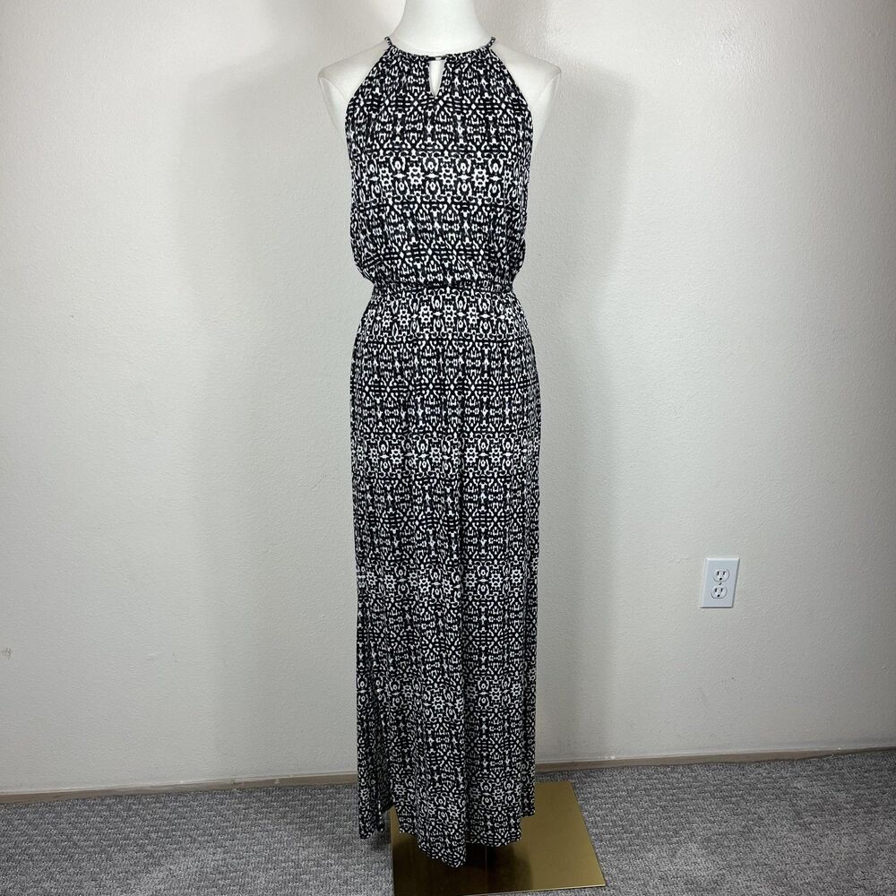 Joie Maxi Dress Womens XS Black White Ikat Halter Keyhole Boho Beach Travel